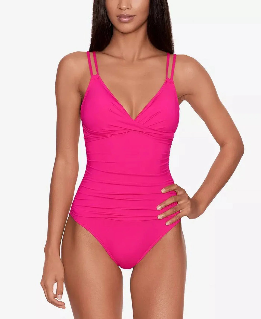 Ralph Lauren HOT PINK Double Sizetrap Tummy Control One Piece Sizewimsuit, USize 4