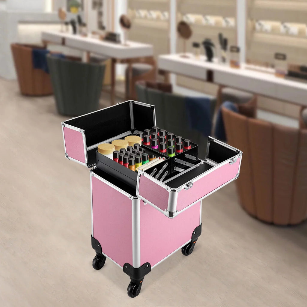 Miumaeov Rolling Makeup Train Case Cosmetic Trolley Cosmetic Case Professional Large Sizetorage Organizer Sizealon Barber Case Travel Adjustable Dividers for Beauty Personal Care