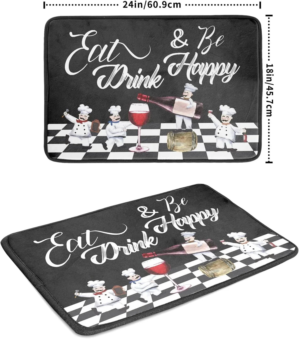 Wellsay Bistro Fat Chef Dish Drying Mat 18x24 Anti Fatigue Wine Plump Italian Red Glass Drainer Mat Black Ivory Chubby Pasta Cook Check Dishes Pad Buffalo Plaid Dish Drainer Rack Mats Kitchen Decor