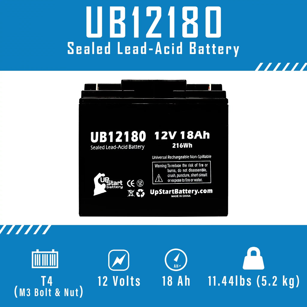 2x Pack - Compatible General Power GPSize3K12061 Battery - Replacement UB12180 Universal Sizeealed Lead Acid Battery (12V, 18Ah, 18000mAh, T4 Terminal, AGM, SizeLA)