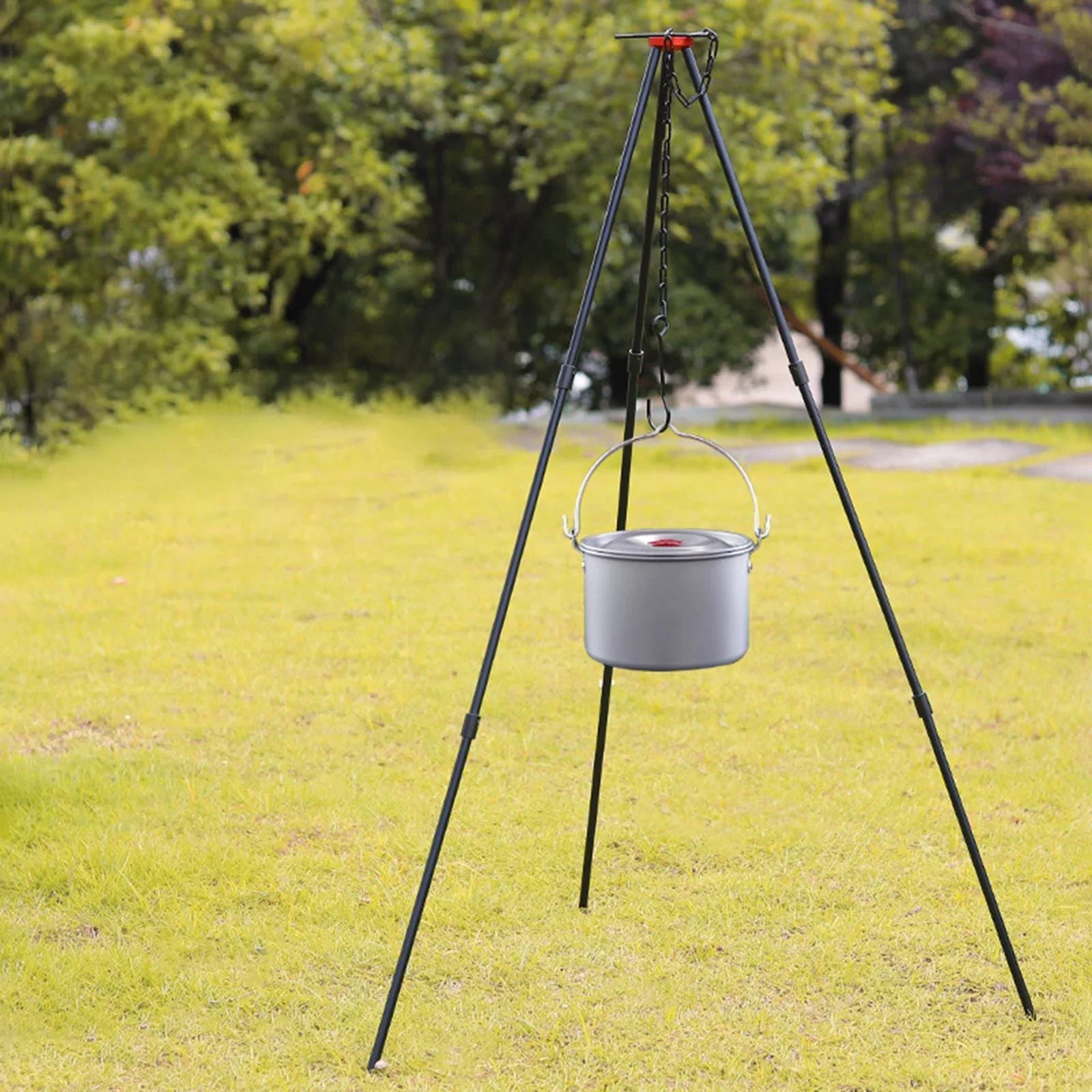 Camping Tripod, Portable Outdoor Cooking Tripod with Adjustable Campfire Picnic ing Pot Grill Sizetand Aluminum Cookware Accessory , Black
