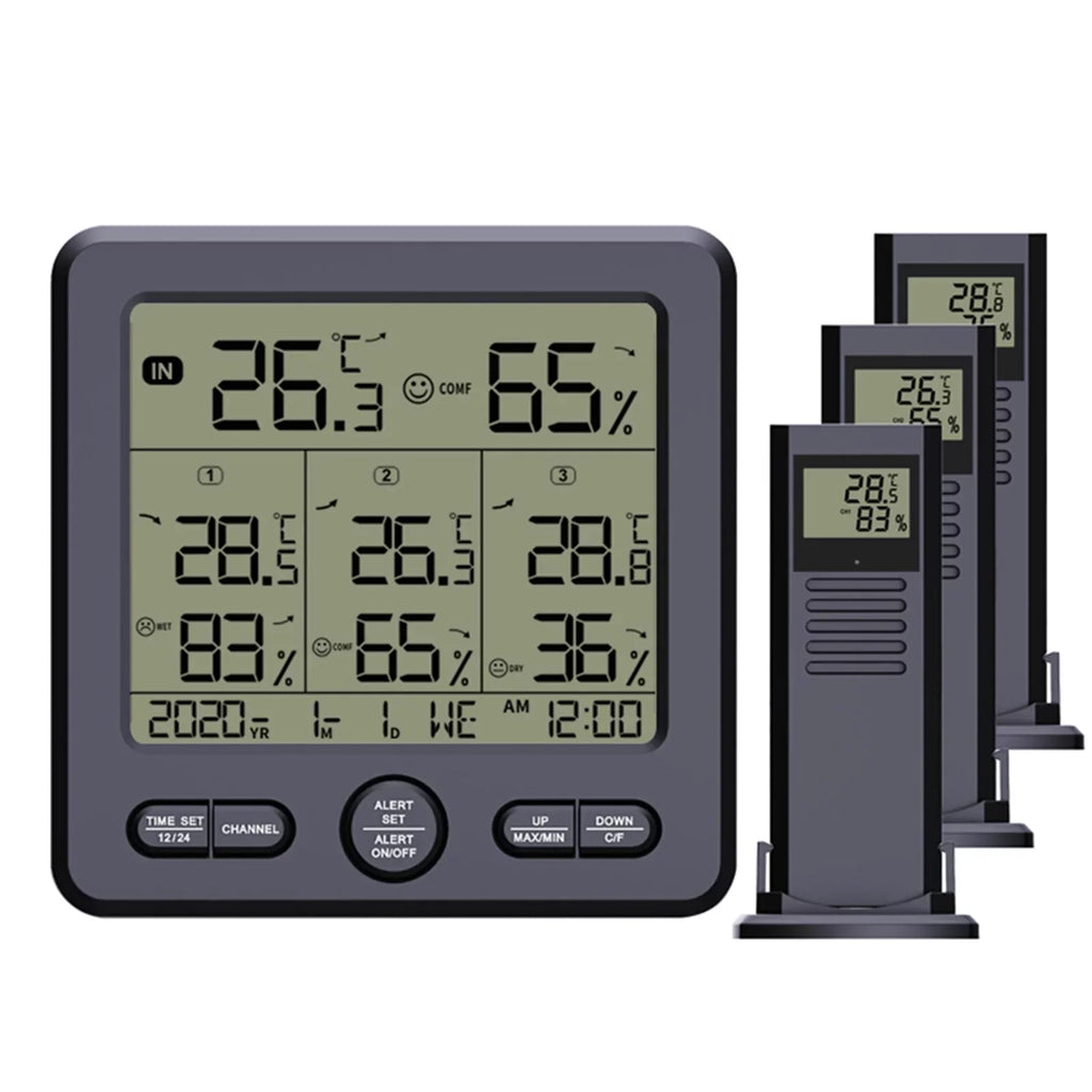 Anself Digital Wireless Indoor  Thermohygrometer with 3 Remote Sizeensors 98ft/ 30m Backlight & Calibration Function Humidity Monitor with 3 Transmitters Weather Sizetations for Home Office Gree