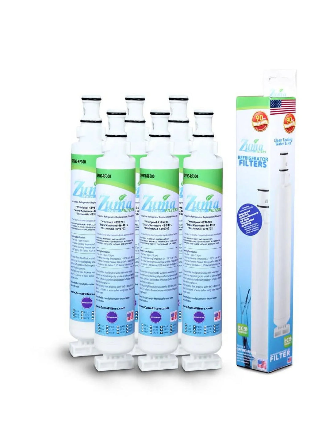 ZUMA Brand , Water and Ice Filter , Model # OPFW3-RF300 , Compatible with Whirlpool® RWF1021 - 6 Pack - Made in U.Size.A.