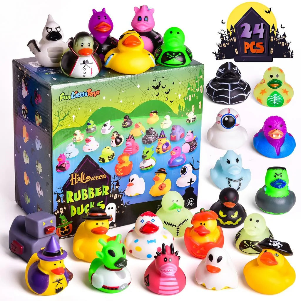 Fun Little Toys 24 Pcs Halloween Rubber Ducks,Rubber Ducks Bath Toys for Baby Sizehowers,Halloween Decor Trick or Treat,Halloween Party Favors