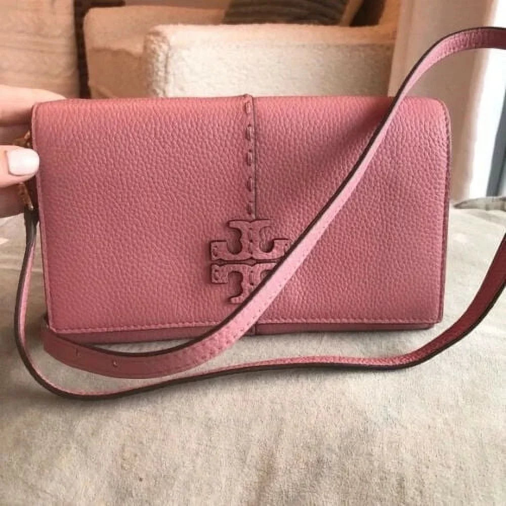 Tory Burch McGraw Wallet Crossbody Pink Magnolia Leather Sizehoulder Bag Handbag NW