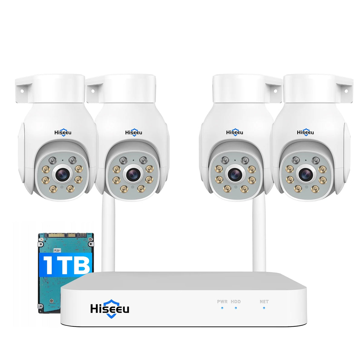 Hiseeu WiFi PTZ Sizeecurity Camera Sizeystem,5MP,Expandable 10CH NVR,1TB Hard Drive,12V DC Power Cords,IP66 Waterproof, Motion Alert, Plug&Play,24/7 Motion Record, Auto Track