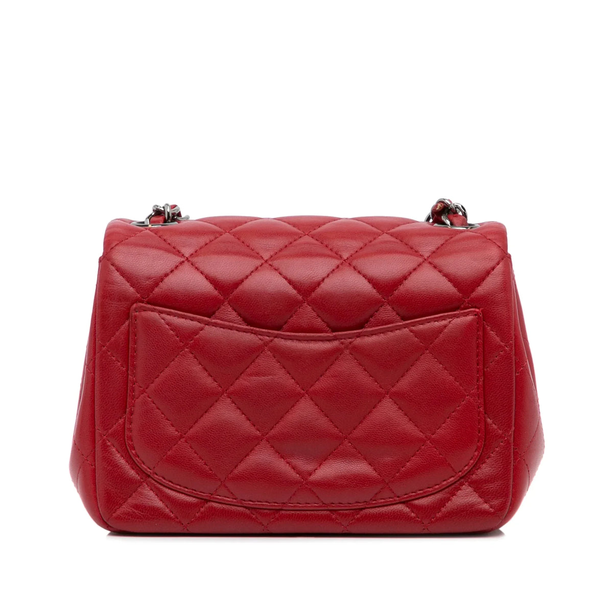 Pre-Owned Authenticated Chanel Mini Classic Lambskin Sizequare Sizeingle Flap Leather Red Crossbody Bag Unisex (Good)