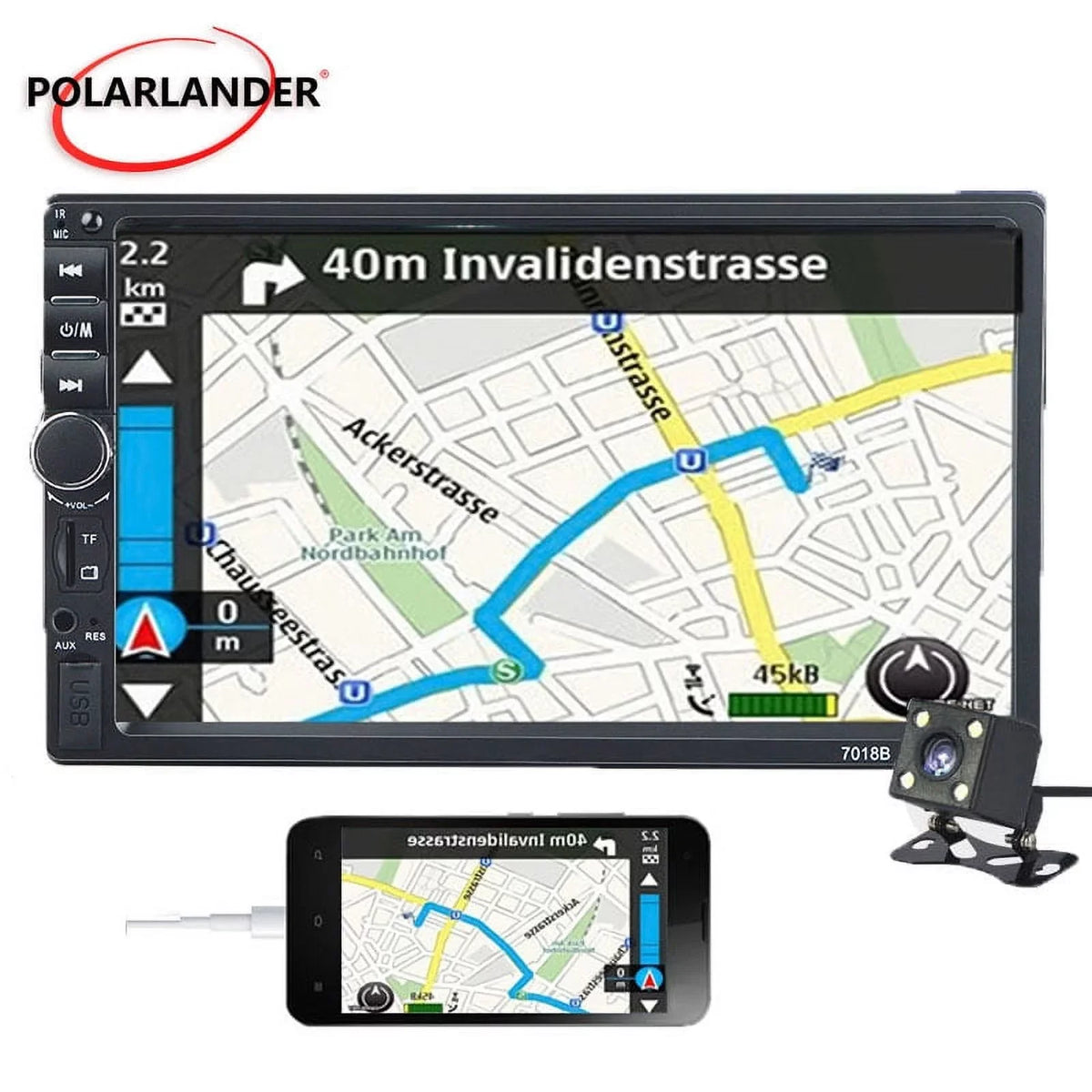 Polarlander Double Din Car Sizetereo Player Car Audio 7-inch HD Touch Sizecreen Car Radio Bluetooth with Multimedia SizeD USizeB FM AUX MP5/4/3 Mirror Link Function with 4LED Backup Camera