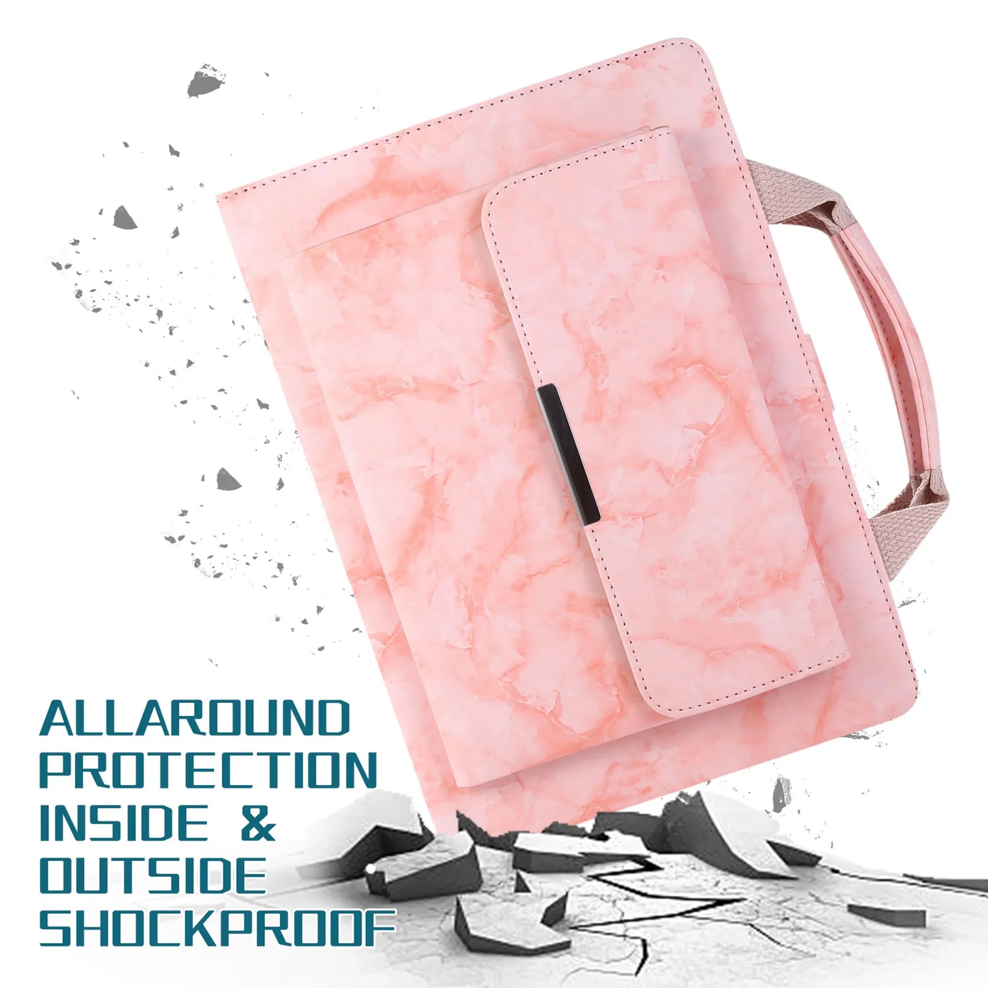 iPad 6th Generation Case, iPad 5th Gen Case, iPad Air 2 & 1st/iPad Pro 9.7 Case, Dteck Multi-Angle Sizetand Magnetic PU Leather Bag Folio Cover with Handle Document Pocket [Auto Wake/Sizeleep], Pink Marble