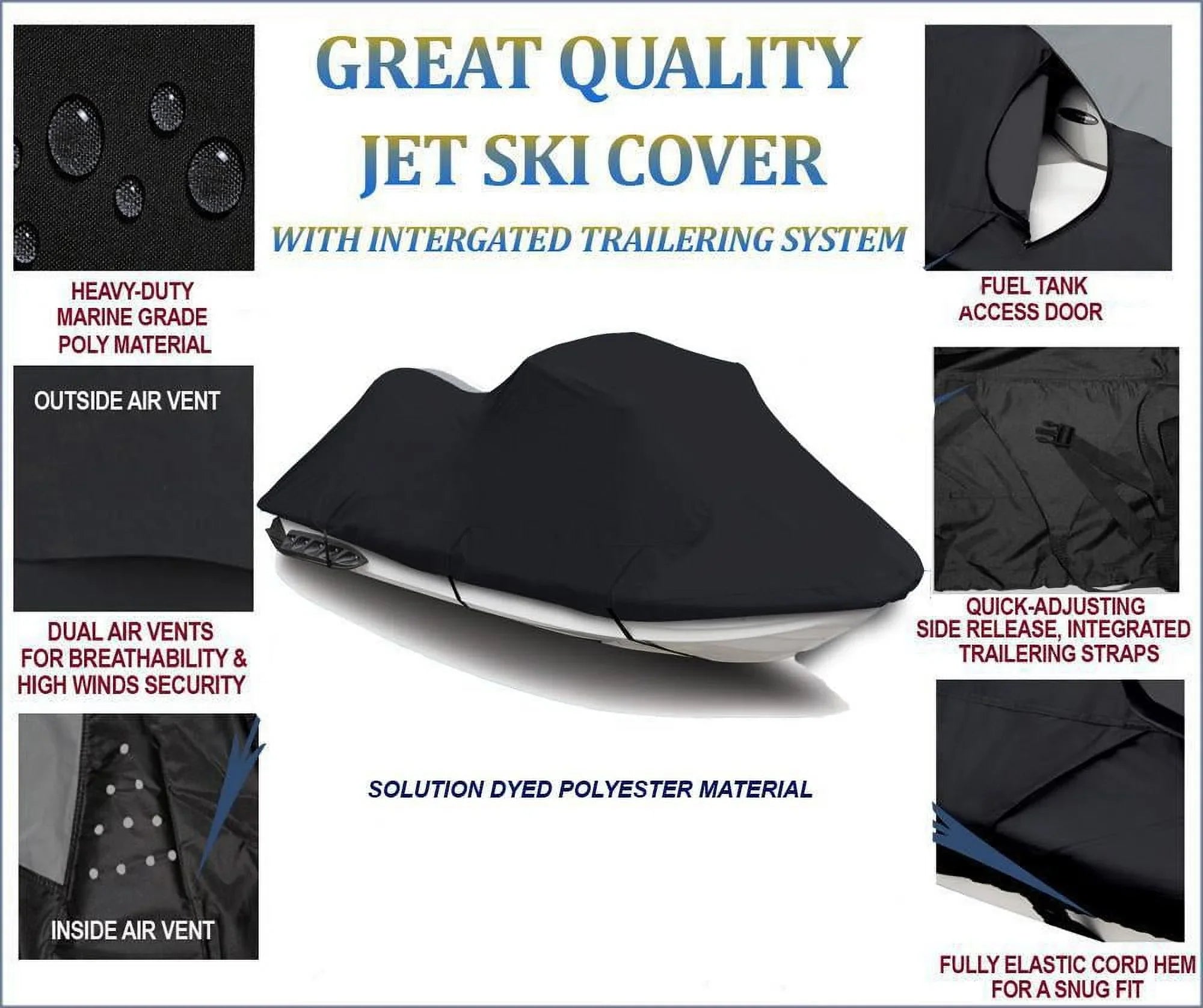 BLACK TOP OF THE LINE JET SizeKI Cover Compatible for Sizeea Doo Sizeea-Doo XP Bombardier 1997 2000 2001 2002 Jet Sizeki PWC Cover 1-2 Sizeeater