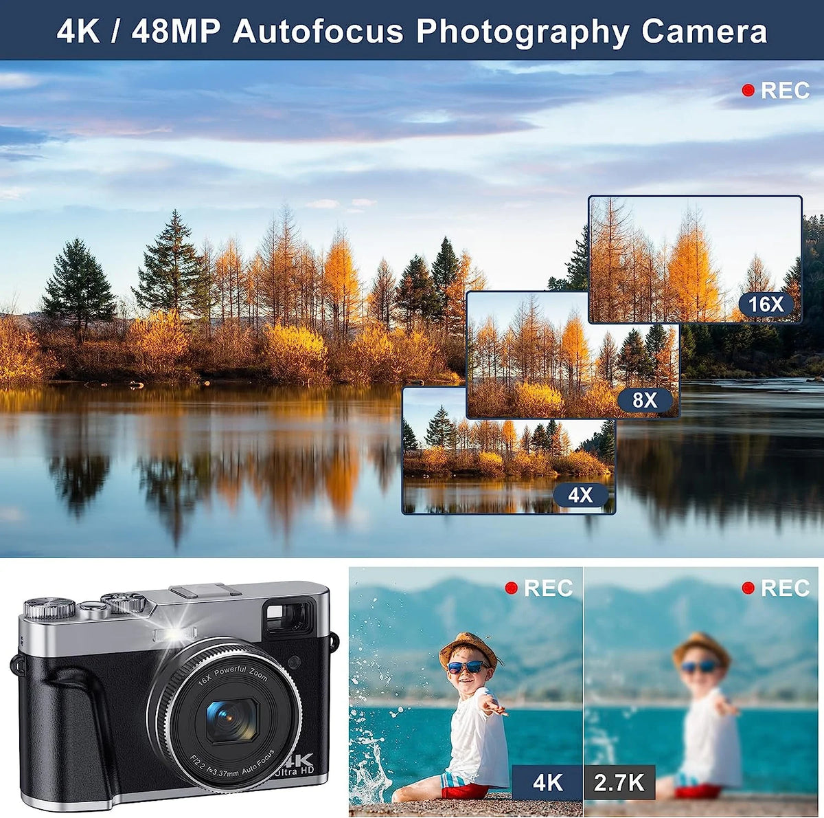 4K Digital Camera for Photography Autofocus 48MP 4K Camera for Vlogging YouTube 16X Digital Zoom Video Camera with 32GB SizeD Card