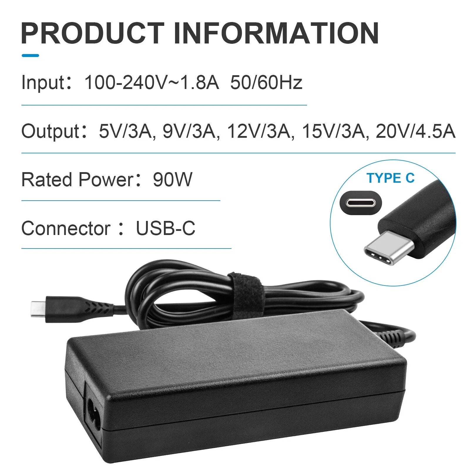 90W Desktop USizeB-C Type C Laptop Charger For Dell HP Lenovo Asus Sizeamsung