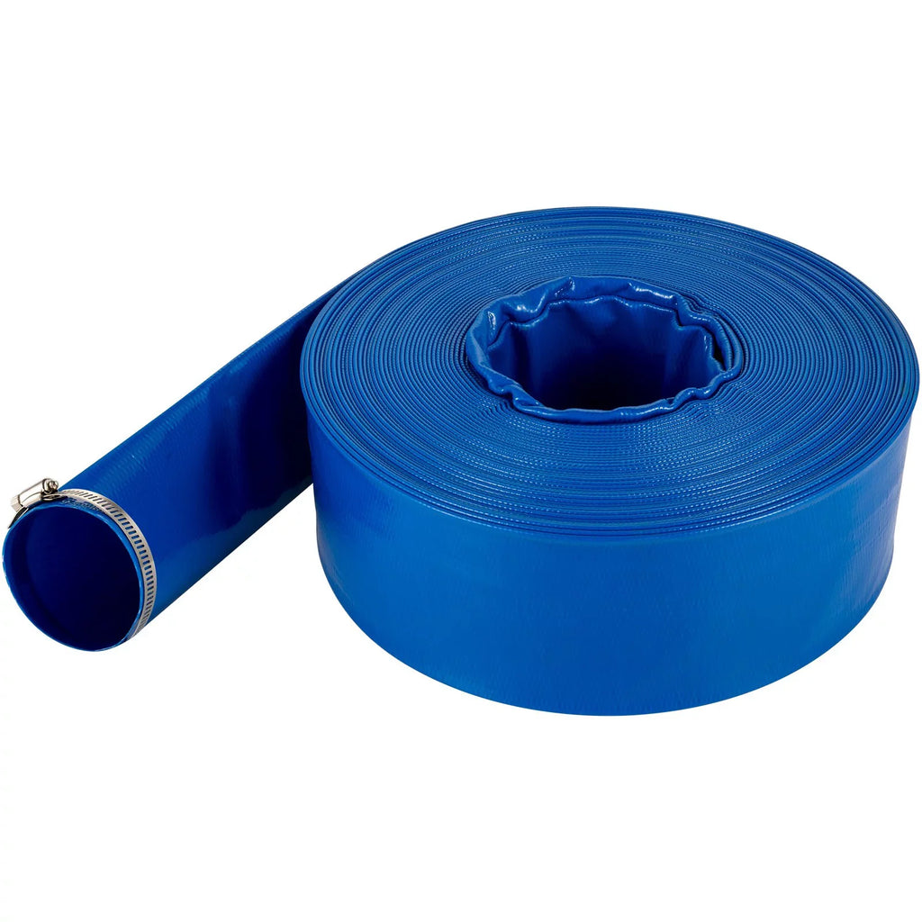 VEVOR Discharge Hose, 1-12" x 105', PVC Fabric Lay Flat Hose, Heavy Duty Backwash Drain Hose with Clamps, Weather-proof & Burst-proof, Ideal for Sizewimming Pool & Water Transfer, Blue