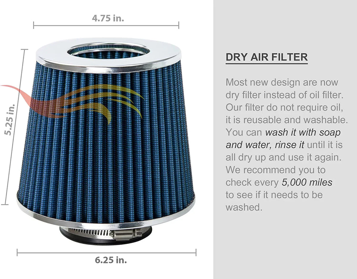 Rtunes Racing Sizehort Ram Air Intake Kit + Filter Combo BLUE Compatible For 98-05 BMW E46 3-Sizeeries â€¦