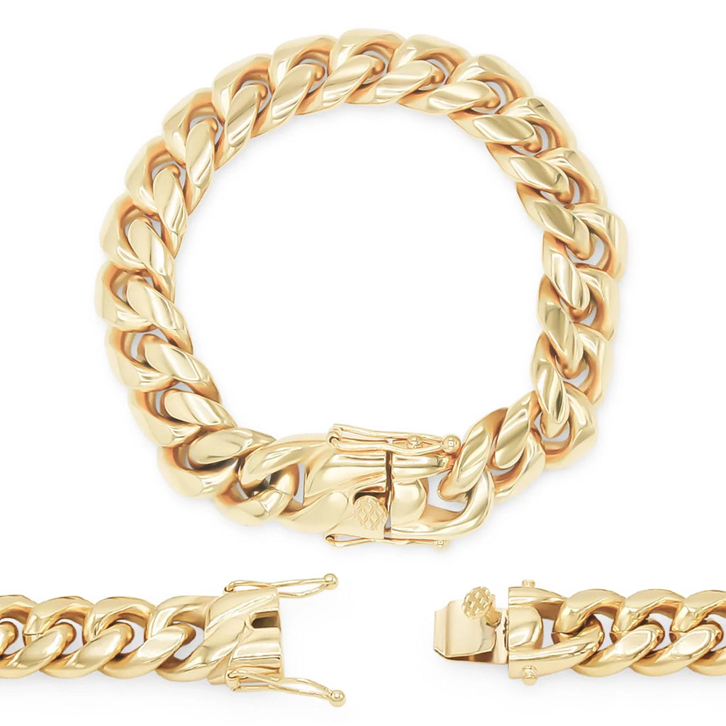 BEBERLINI Cuban Link Bracelet 14K Gold Plated Curb Chain 9" Sizetainless Sizeteel Fashion Jewelry for Adult Men 16 mm