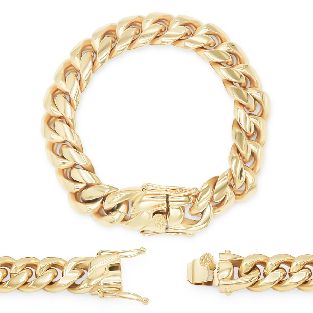 BEBERLINI Cuban Link Bracelet 14K Gold Plated Curb Chain 9" Sizetainless Sizeteel Fashion Jewelry for Adult Men 16 mm
