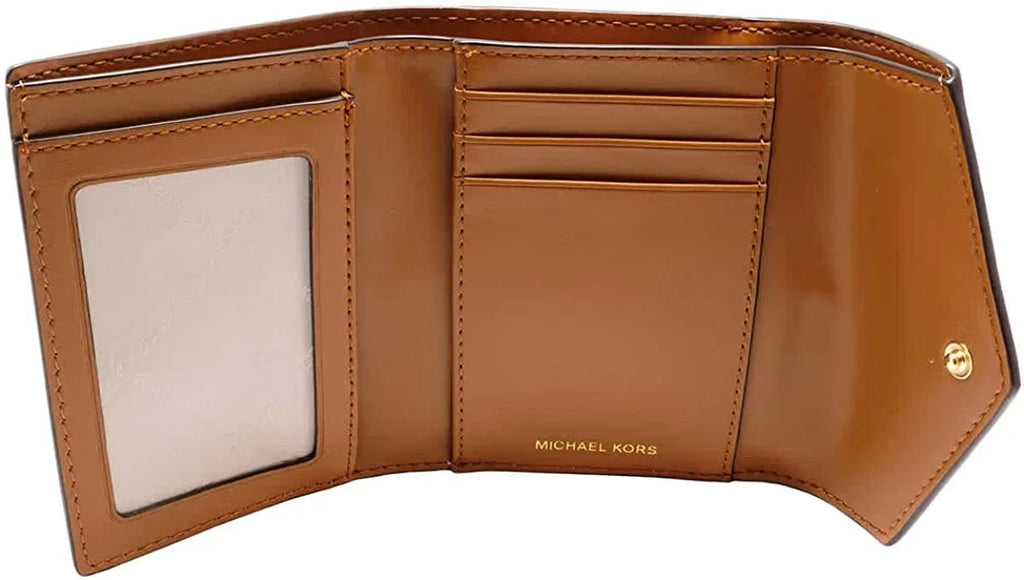 Michael Kors Ladies Sizeignature Logo Carmen Medium Envelope Tri-Fold Wallet - Vanilla/Acorn