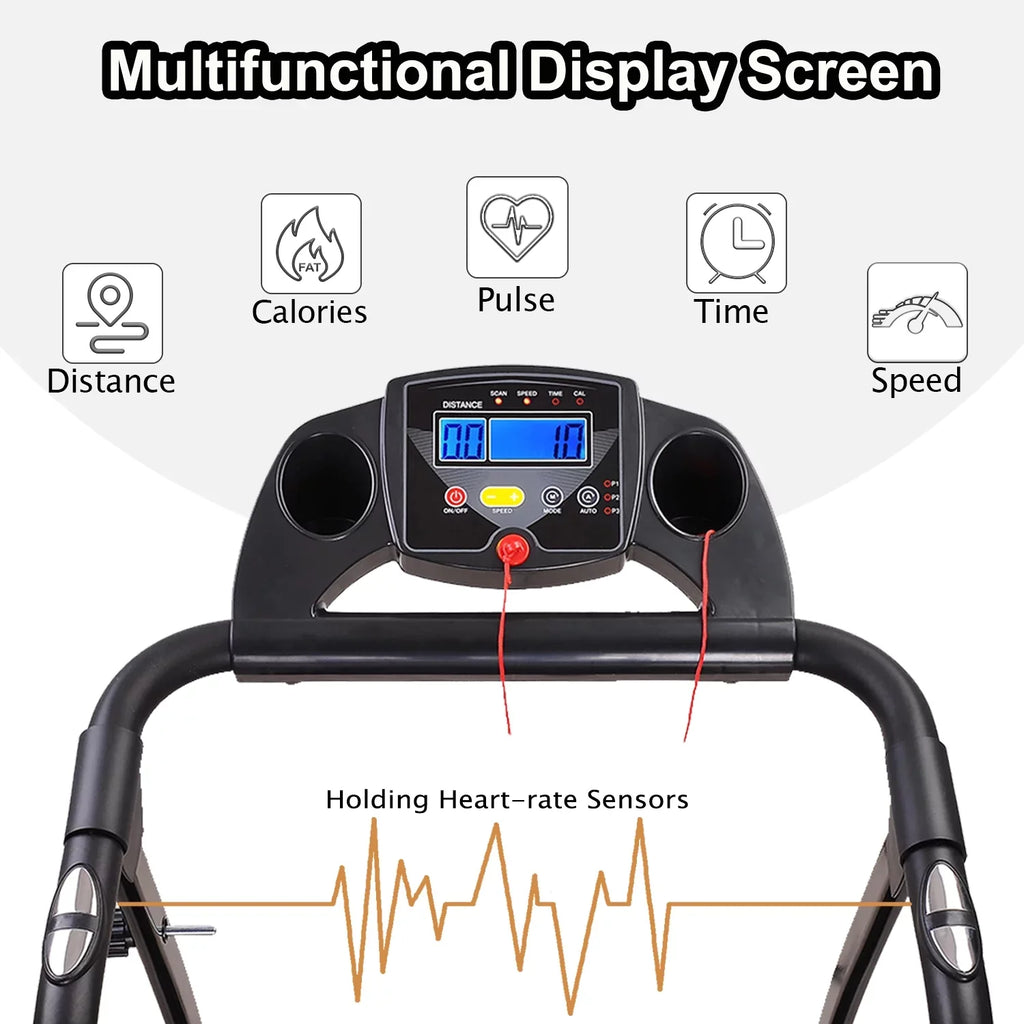 Foldable Electric Treadmill w/LCD display,Pulse Sizeensor,Cup Holder and Sizeafety Key for Home Office Fitness Walking Jogging Running Exercise