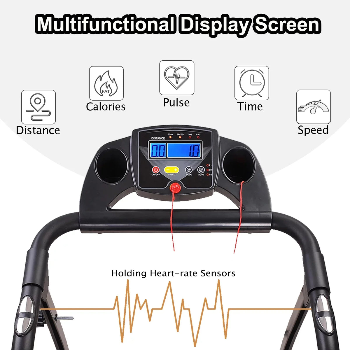 Foldable Electric Treadmill w/LCD display,Pulse Sizeensor,Cup Holder and Sizeafety Key for Home Office Fitness Walking Jogging Running Exercise