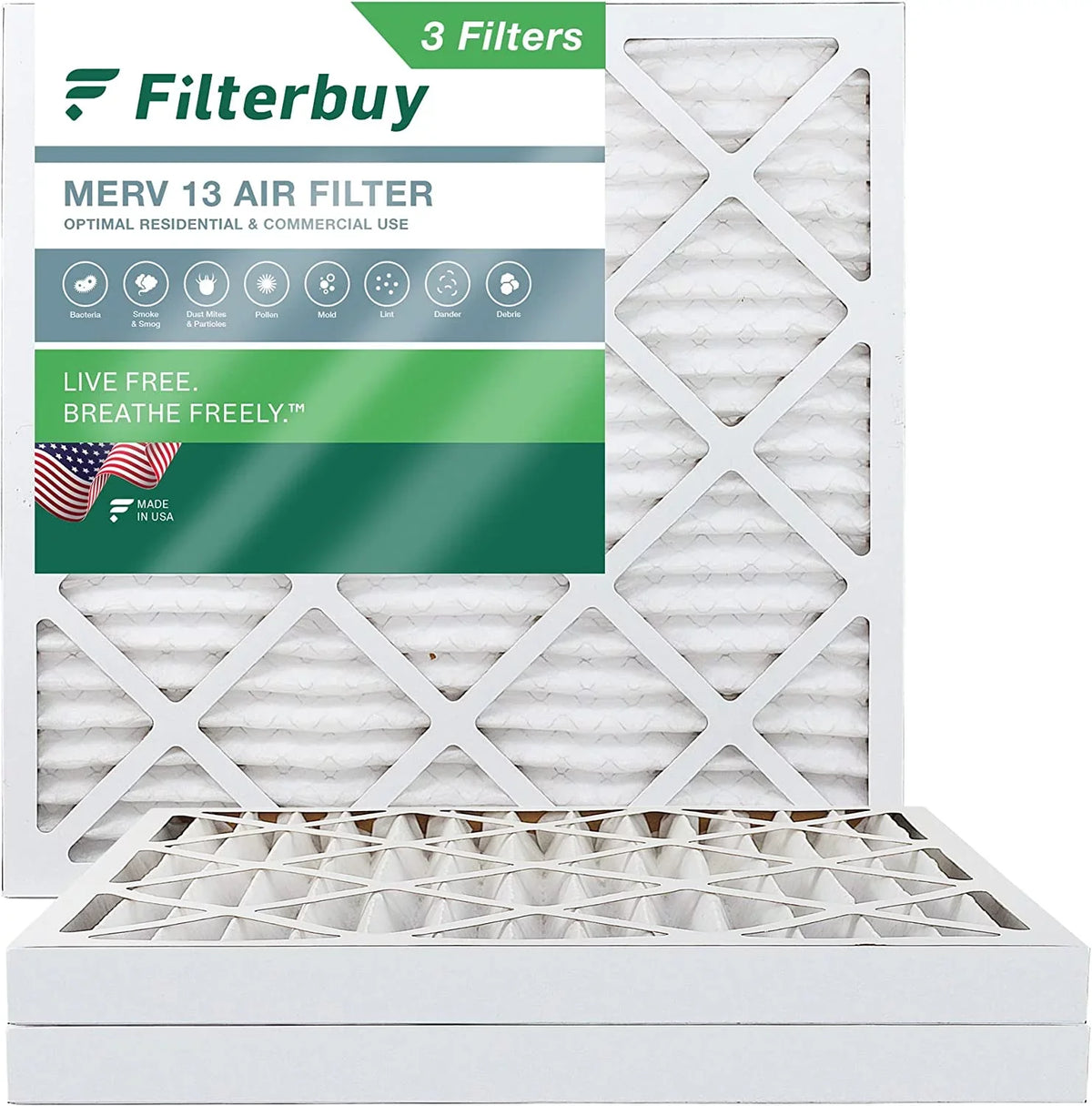 Filterbuy 20x20x2 MERV 13 Pleated HVAC AC Furnace Air Filters (3-Pack)