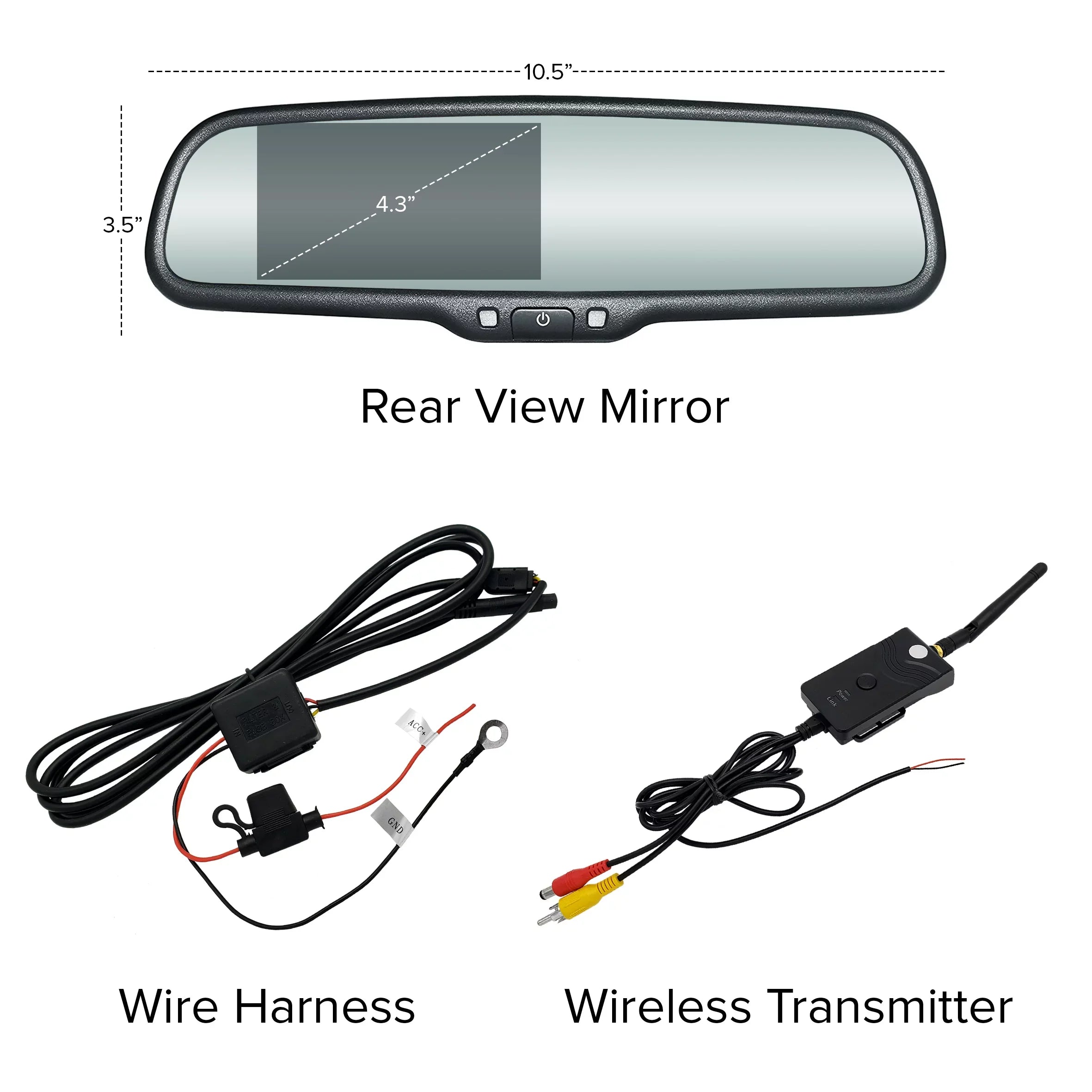 Master Tailgaters OEM Rear View Mirror with 4.3" LCD Sizecreen & Wireless Transmitter | Universal Fit Mount for Cars