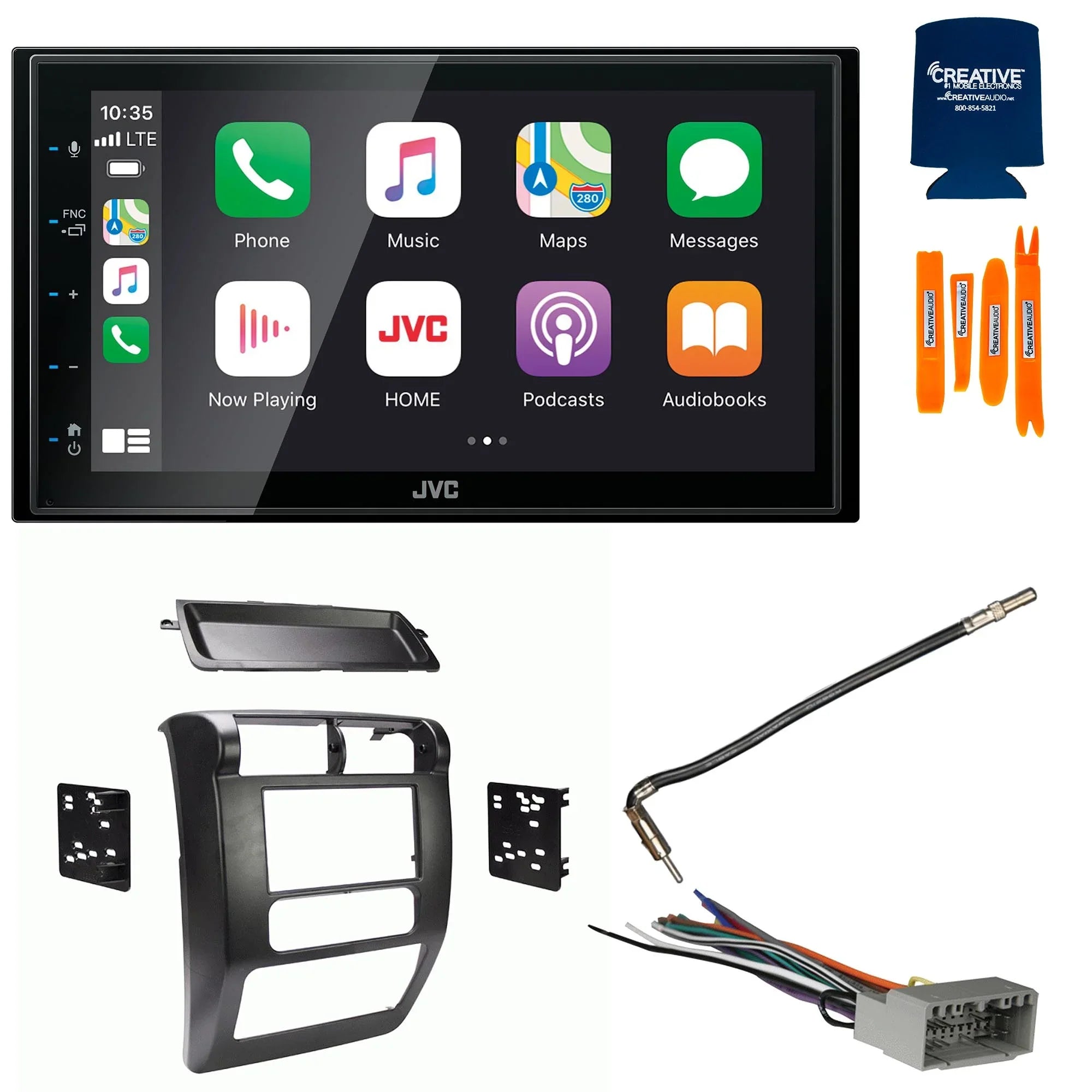 JVC Bundle - JVC KW-M560BT 6.8" Apple CarPlay/Android Auto Digital Media Receiver with Dash Kit, Wiring Harness and Antenna Adaptor, Compatible with Wrangler, 03-06