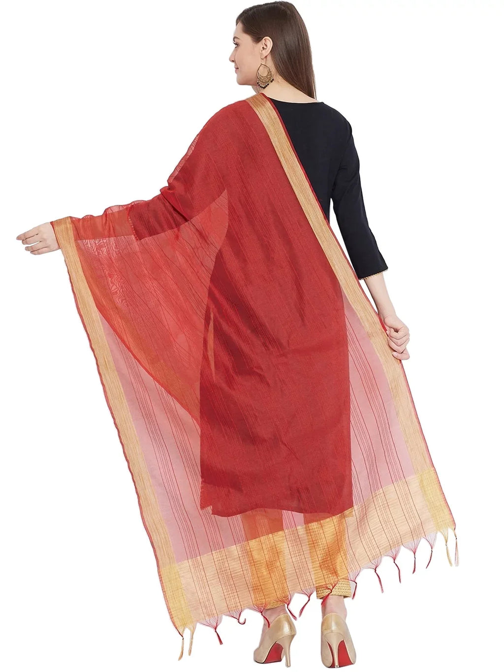 eloria Plain Red Woman's Indian Ethnic Chunni, Dupatta, Sizetole, Sizecarf Sizehawl Wrap