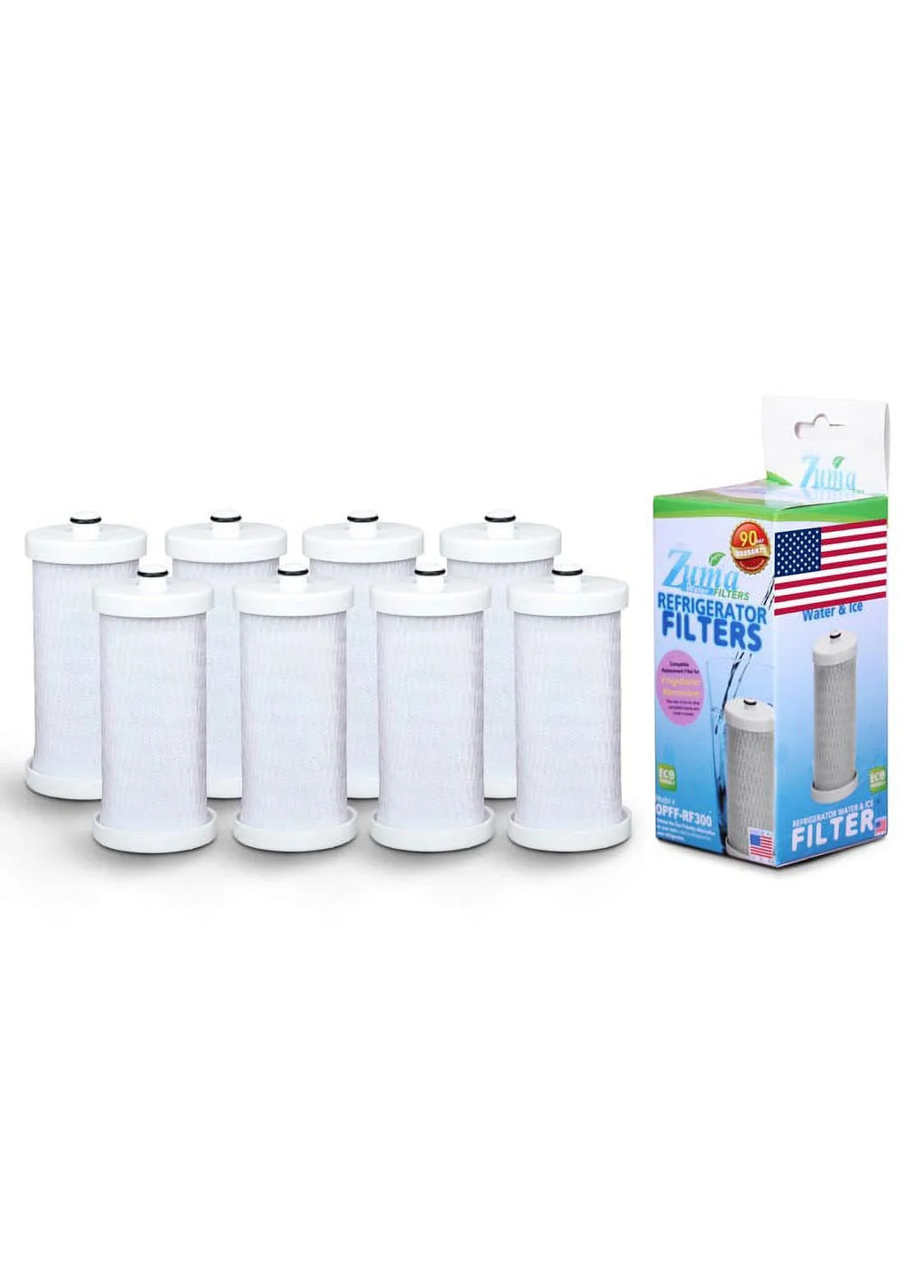 ZUMA Brand , Water and Ice Filter , Model # OPFF-RF300 , Compatible with Frigidaire® RG100 - 8 Pack - Made in U.Size.A.