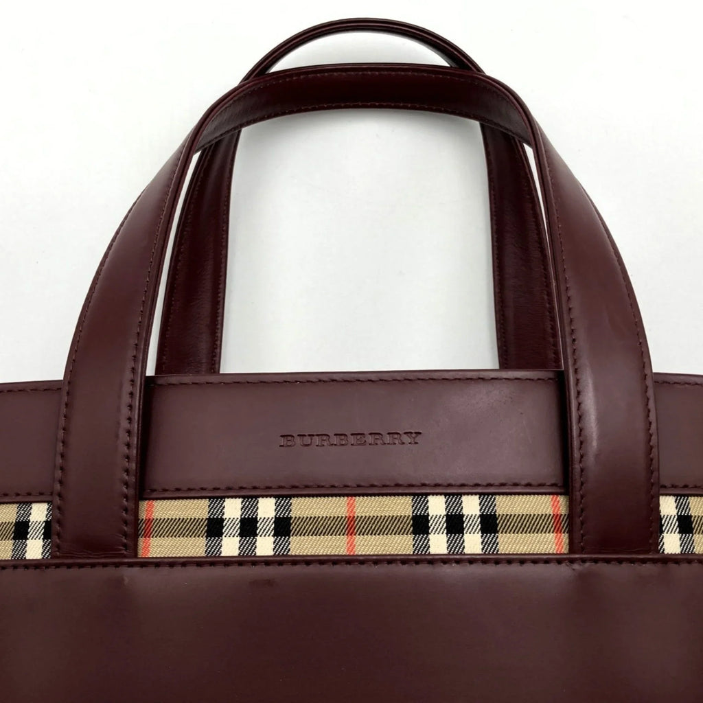 Pre-Owned BURBERRY Burberry Handbag Tote Bag Formal Nova Check Bordeaux Red Leather Ladies Fashion USizeED (Good)