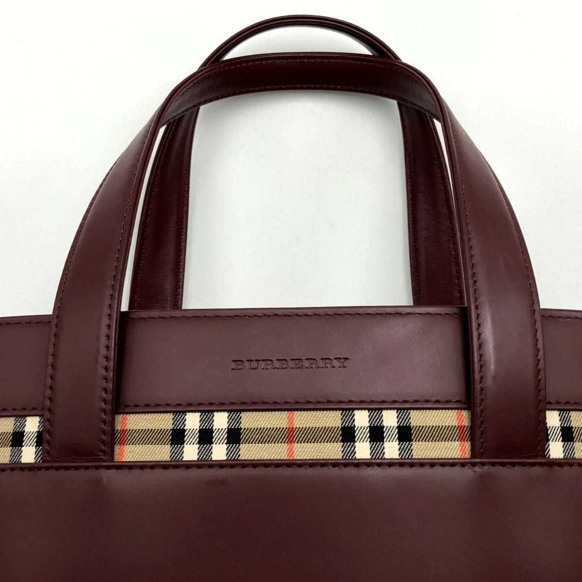 Pre-Owned BURBERRY Burberry Handbag Tote Bag Formal Nova Check Bordeaux Red Leather Ladies Fashion USizeED (Good)