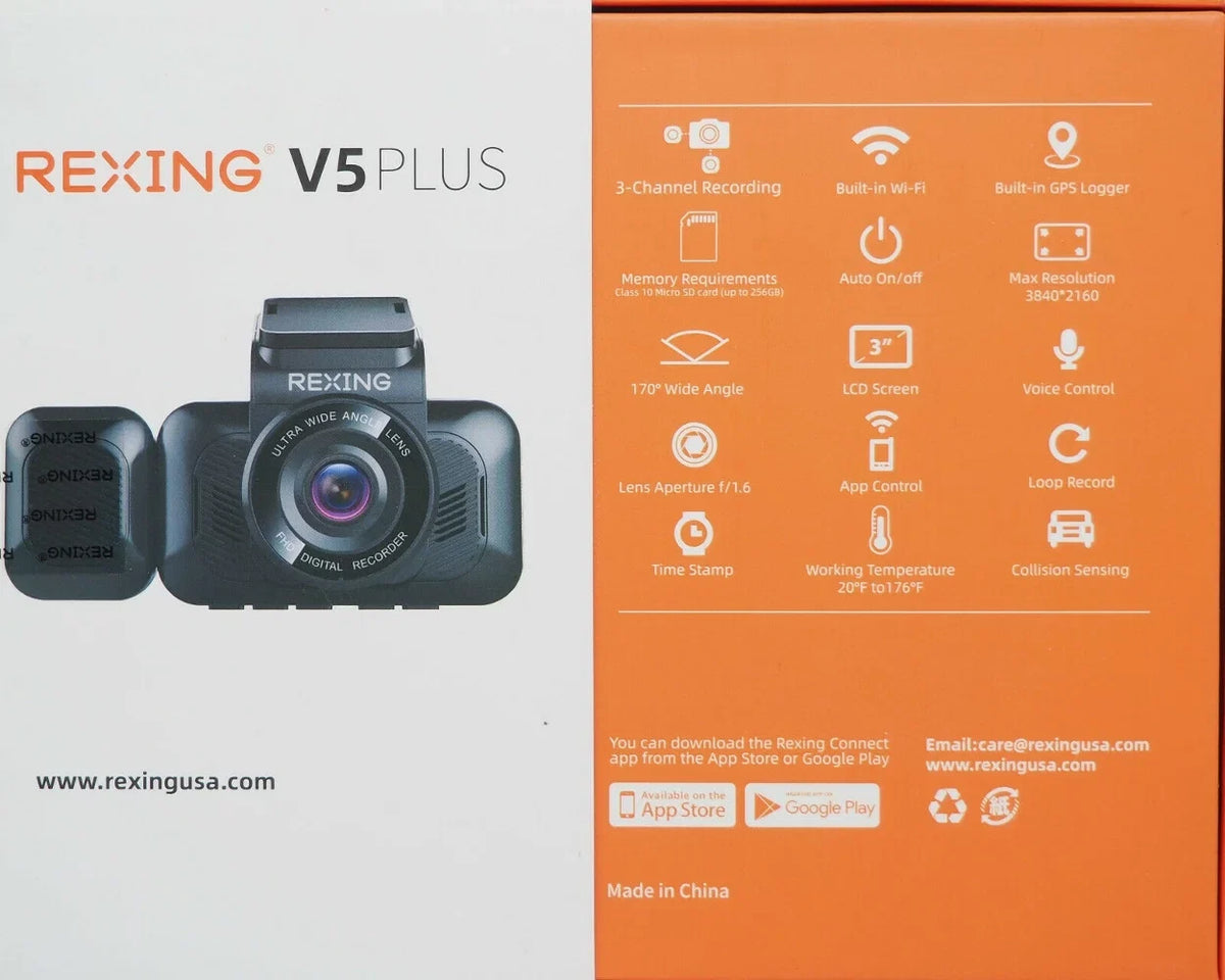 Rexing V5 Plus 3-Channel 4K Dash Cam 3" LCD Voice Control, Wi-Fi, GPSize with Adhesive Mount - Black BBYV5PLUSize