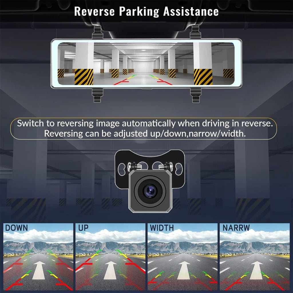 4K Mirror Dash Cam with Wireless Apple Carplay&Android Auto,11.26" Voice Control Rear View Mirror View Cameras,WiFi recording, FM Transmitter,Night Vision,Parking Assistance, WDR/HDR,Loop Recording