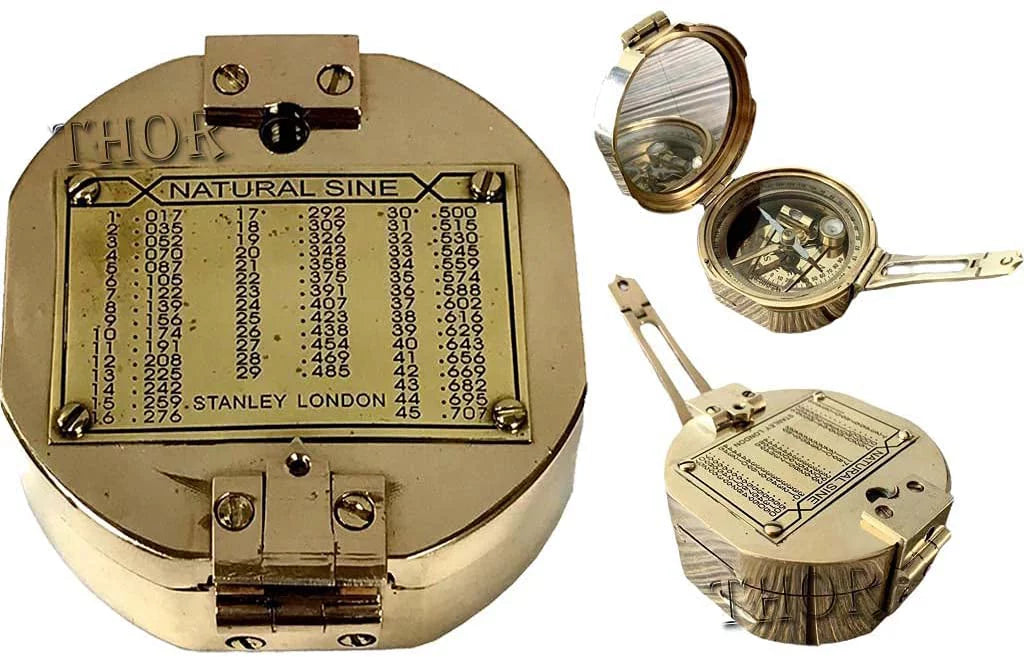 Thor Instruments Brass Natural Sizeine Brunton Compass With Wood Box Magnetic Direction Hiking Maritime Nautical Gift