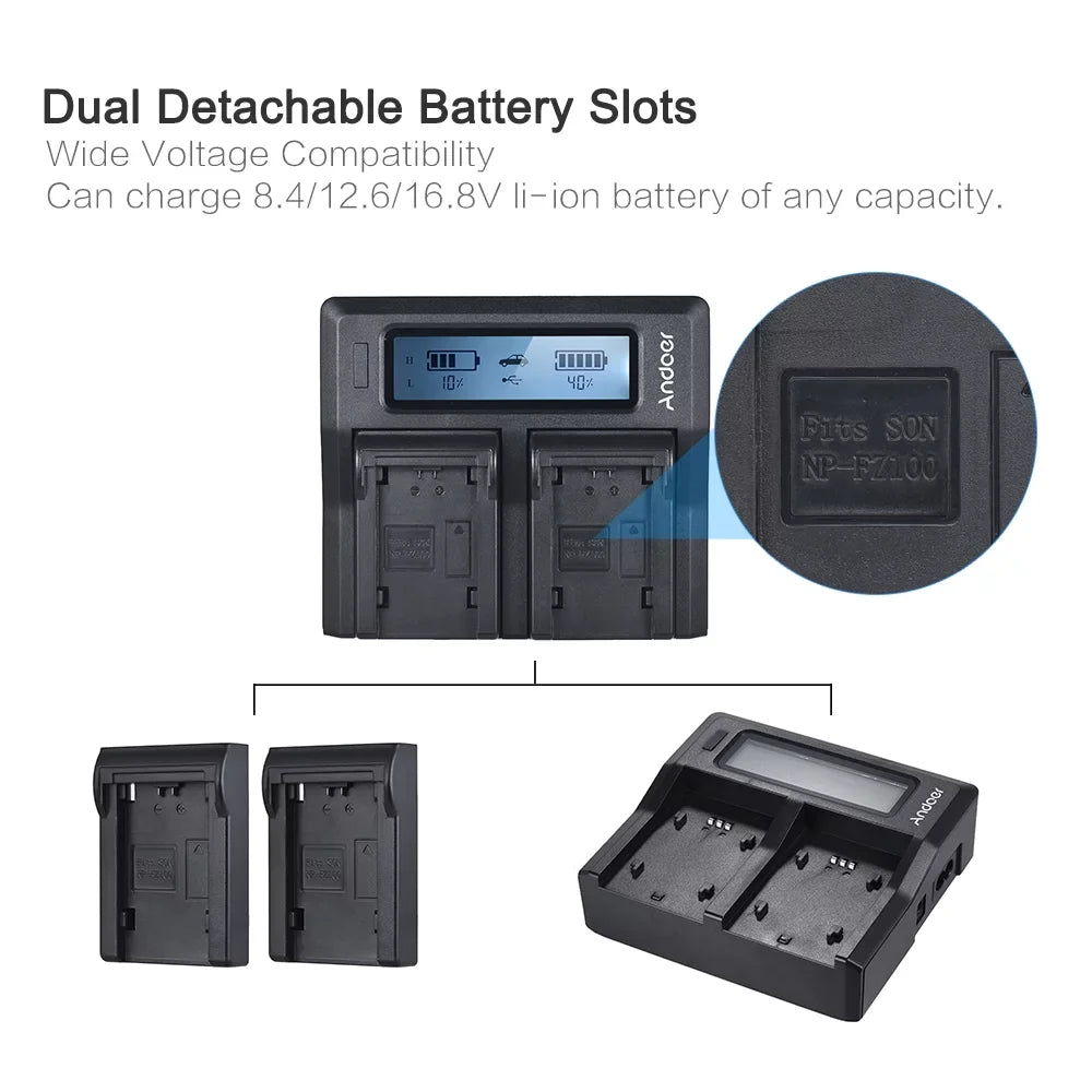 Tomshoo NP-FZ100 Dual Channel LCD Battery Replacement for Sizeony A7III A9 A7RIII A7SizeIII