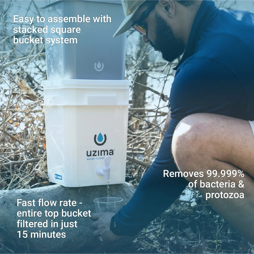 Uzima UZ-2 camping water filter and drinking water filter system,  portable travel water filter alternative to water purification systems, water filter for camping, backpacking, and hiking