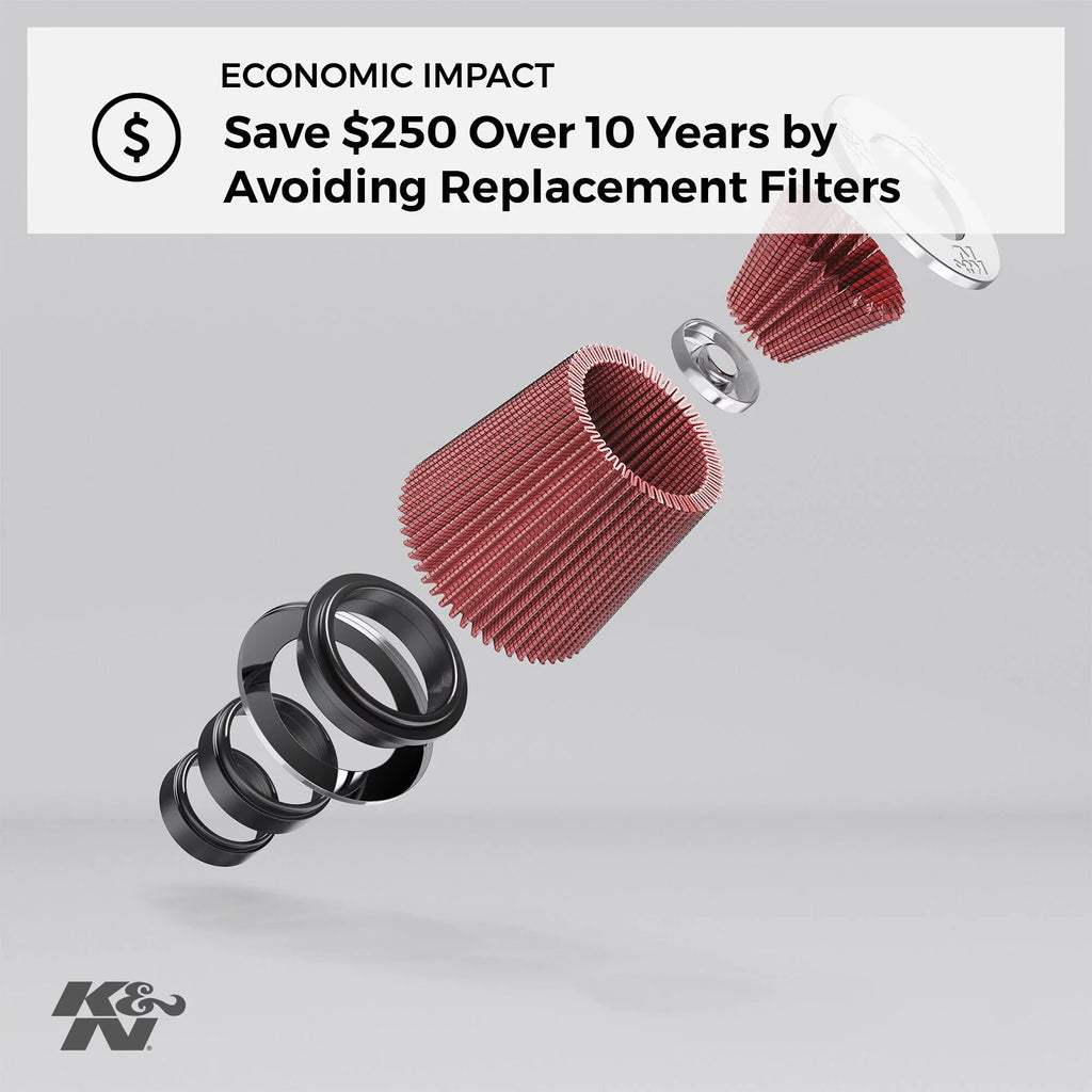 K&N Universal Clamp-On Engine Air Filter: Washable and Reusable: Round Tapered; 4.5 in (114 mm) Flange ID; 6 in (152 mm) Height; 5.875 in (149 mm) Base; 4.5 in (114 mm) Top , RU-4740