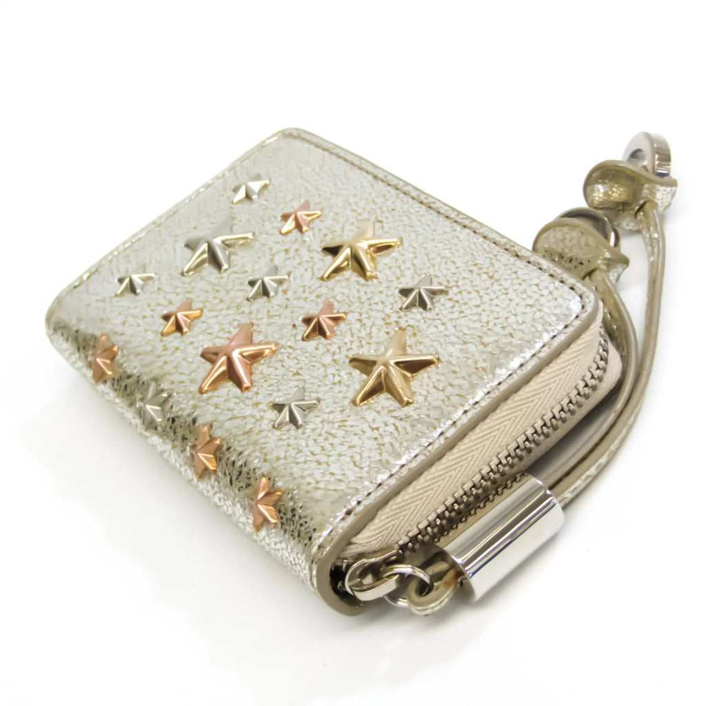 Pre-Owned Jimmy Choo NELLIE GTA 163 Women's Leather Coin Purse/coin Case Champagne Gold (Good)