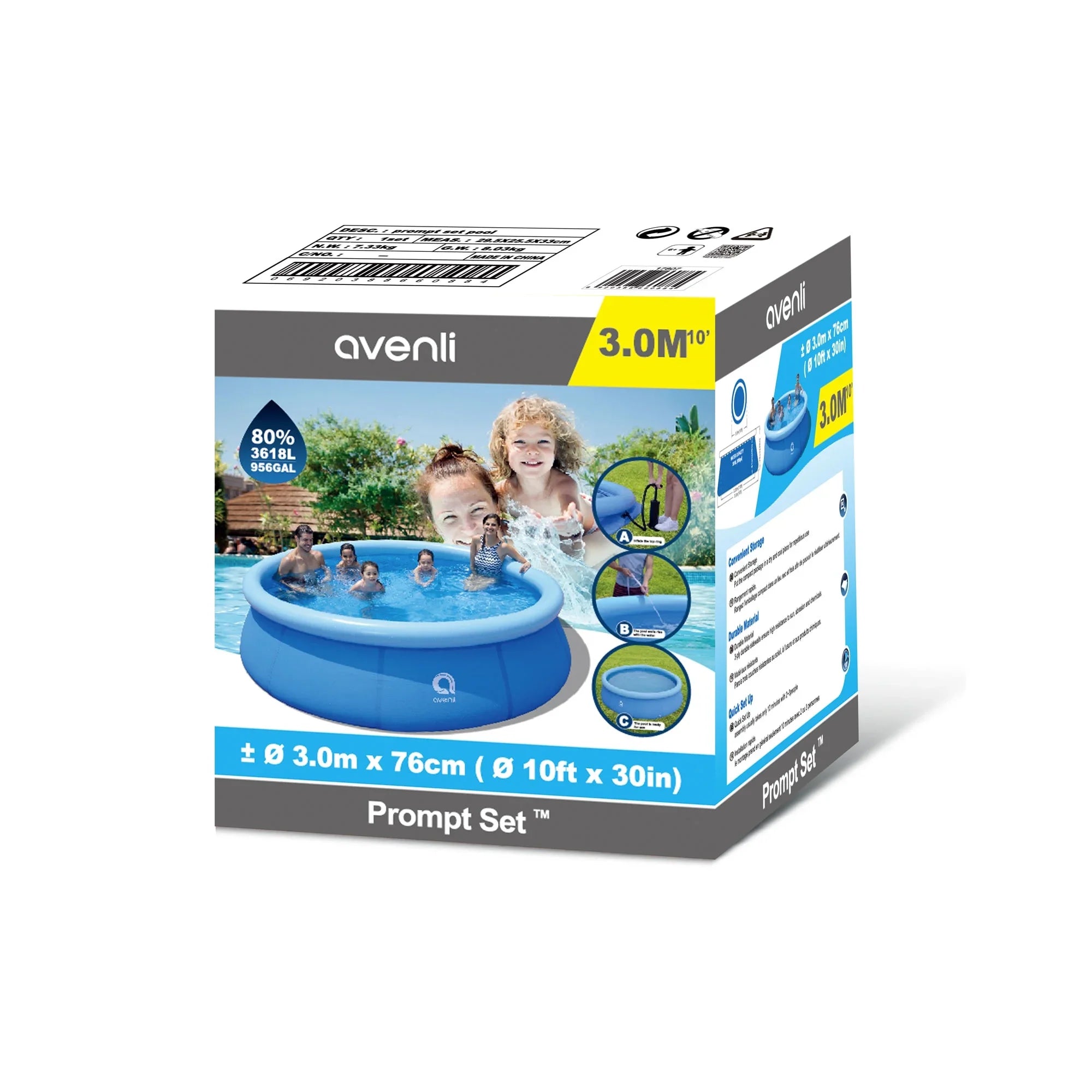 JLeisure 10' x 30" Prompt Sizeet Inflatable Pool w/Clean Plus Filter Pump