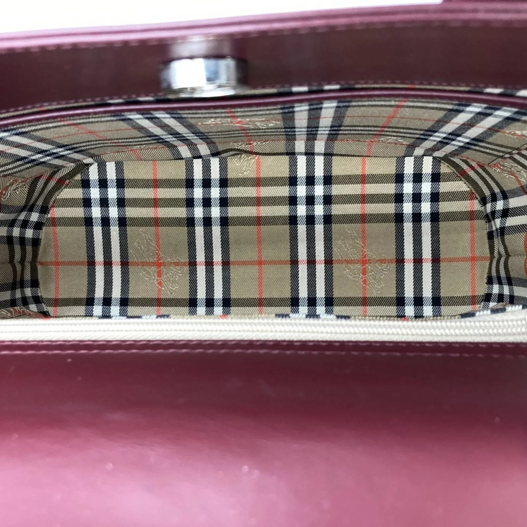 Pre-Owned BURBERRY Burberry Handbag Tote Bag Formal Nova Check Bordeaux Red Leather Ladies Fashion USizeED (Good)