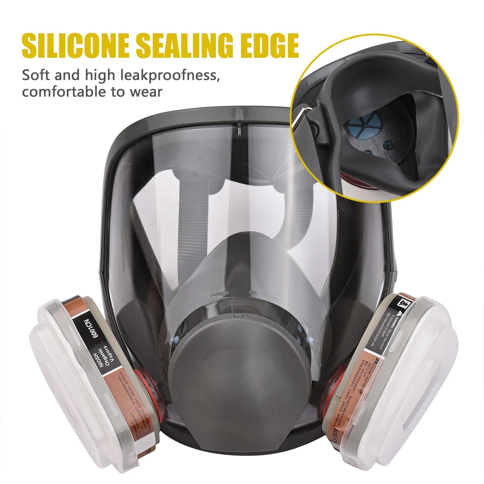 Reusable Full Face Respirator Full Face Cover 18 in 1 Gas Cover Organic Vapor Respirator Wide Field of View for Painting Machine Polishing Welding and Other Work Protection