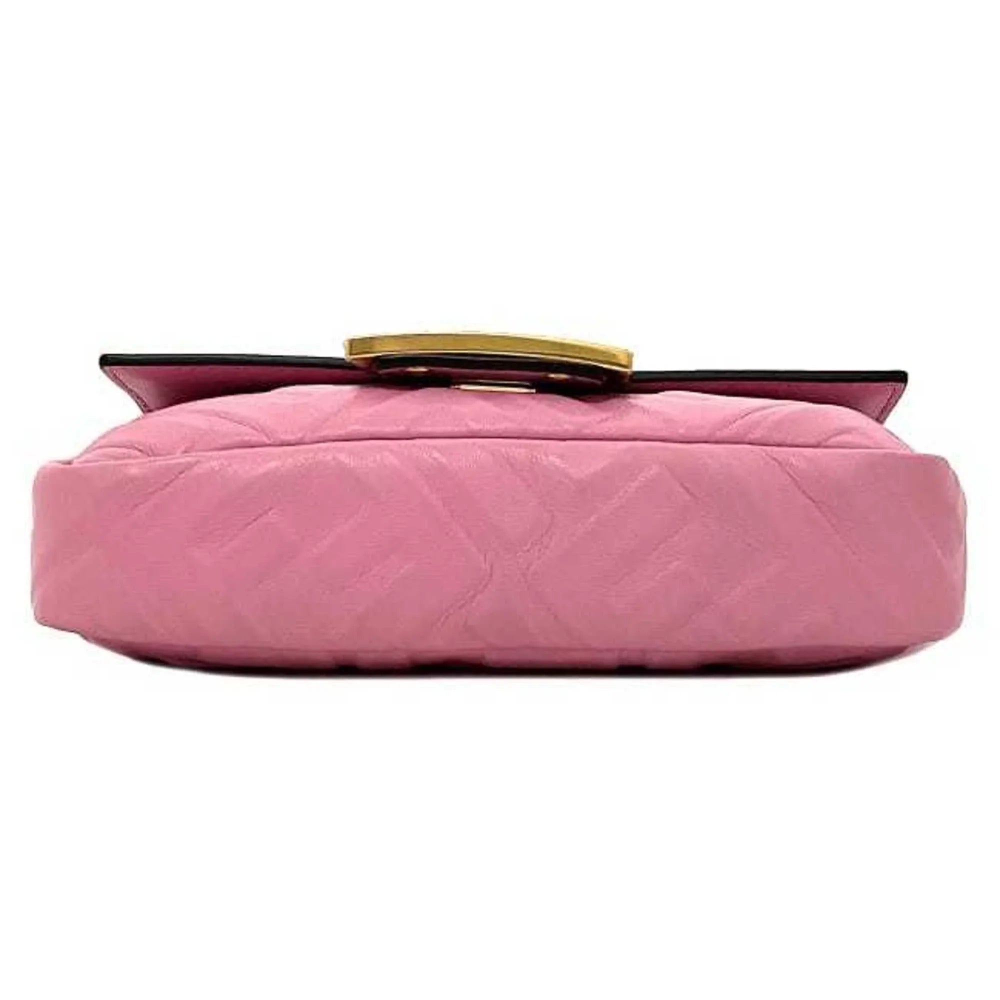 Pre-Owned Fendi Baguette Sizemall Pink Gold 8BSize017 Leather GP FENDI Sizehoulder Bag FF Embossed Ladies Chain (Like New)