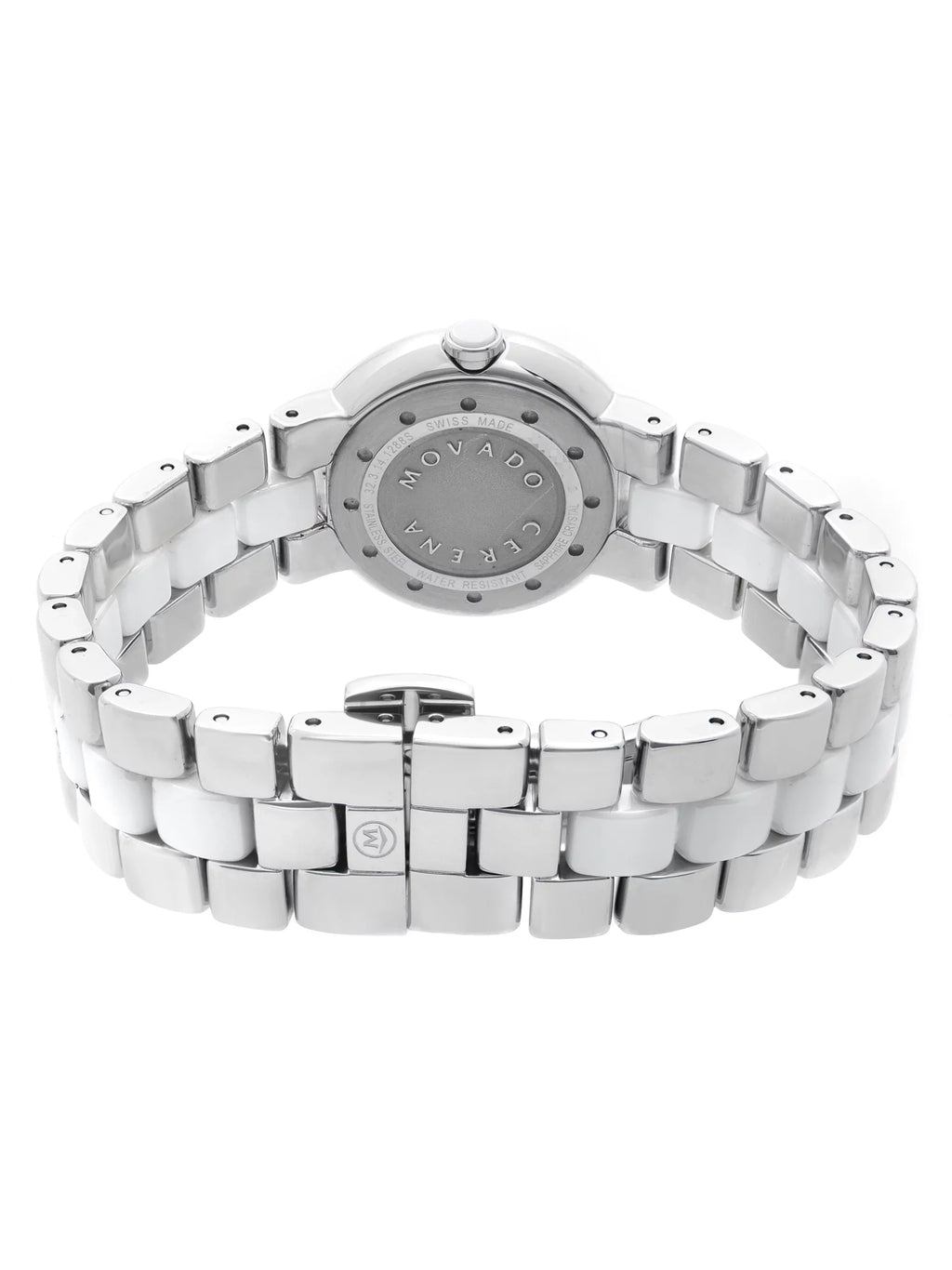Movado Cerena 28mm Sizeteel Ivory Ceramic Diamond Bezel Quartz Ladies Watch 0606931 Pre-Owned