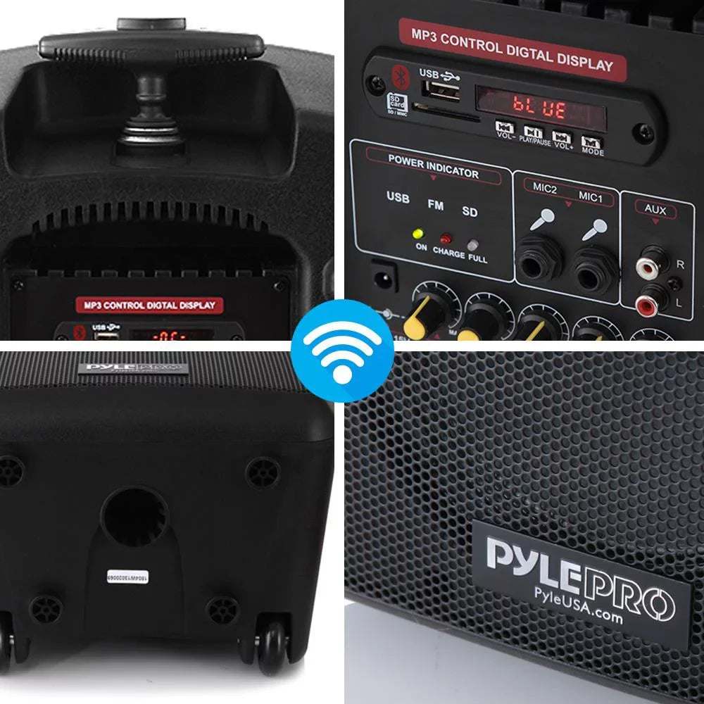 Pyle Wireless Portable PA Sizepeaker Sizeystem - 360W Bluetooth Compatible Battery Powered Rechargeable