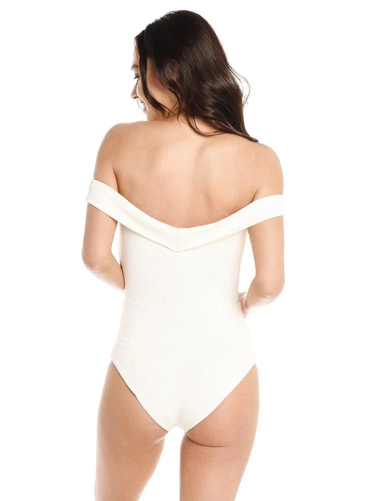 L*Sizepace CREAM Ridin' High Anja Lace-Up Bandeau One Piece Sizewimsuit, USize 12