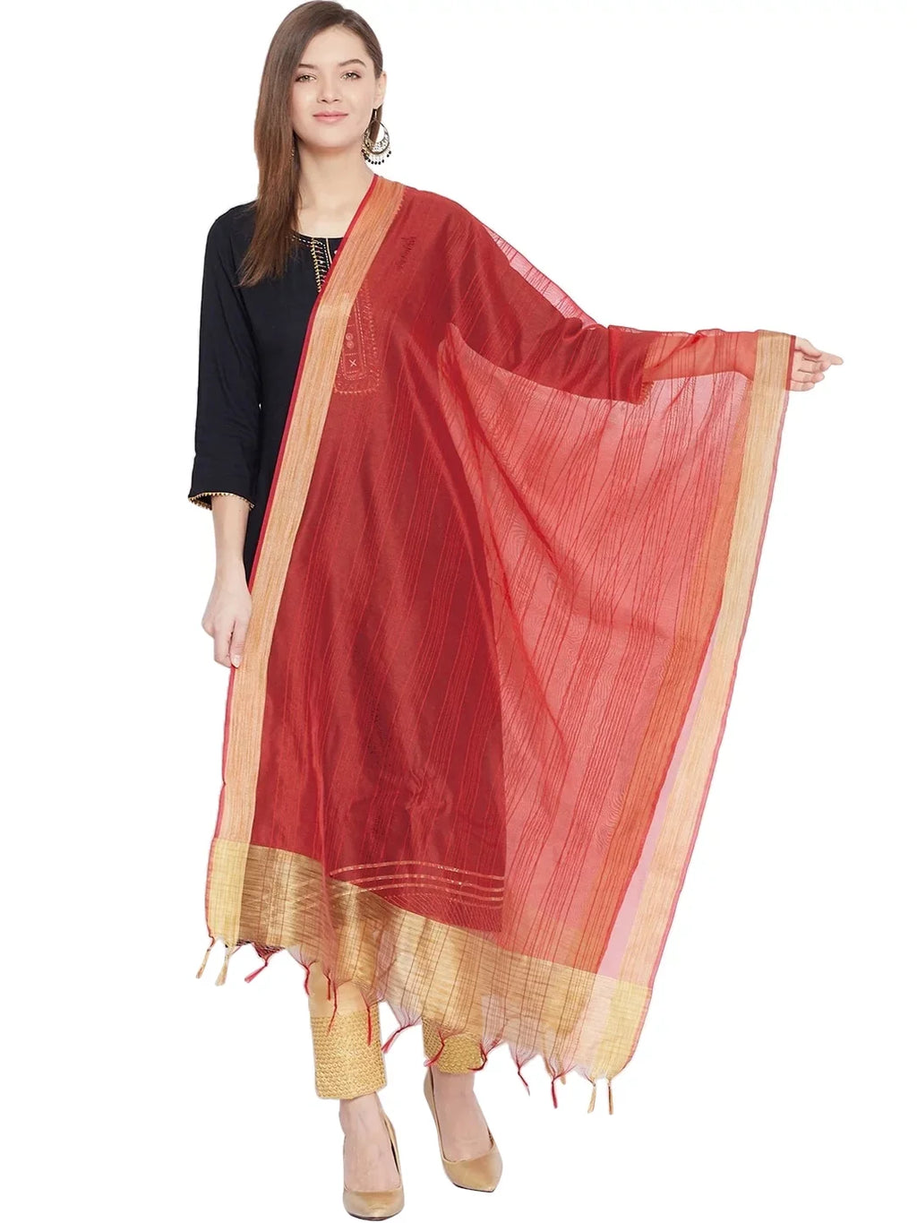 eloria Plain Red Woman's Indian Ethnic Chunni, Dupatta, Sizetole, Sizecarf Sizehawl Wrap