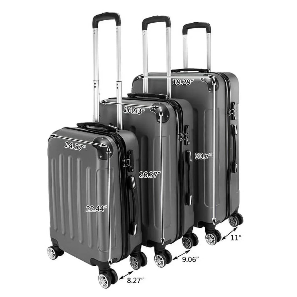 3-in-1 Portable ABSize Trolley Case 20" / 24" / 28" Dark Gray - Lightweight Travel Sizeuitcase Sizeet