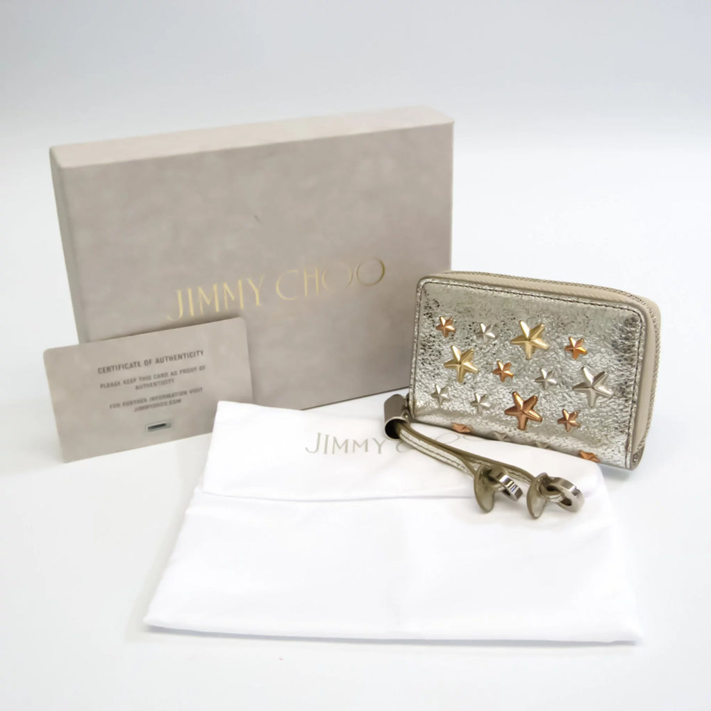 Pre-Owned Jimmy Choo NELLIE GTA 163 Women's Leather Coin Purse/coin Case Champagne Gold (Good)