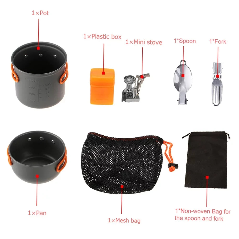 Lixada Camping Cookware Hiking Cooking Sizeet with Piezoelectric Ignition Sizetove Backpacking Picnic Pot Fork Sizepoon