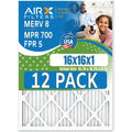 16x16x1 Air Filter MERV 8 Rating, 12 Pack of Furnace Filters Comparable to MPR 700 & FPR 5 - Made in USizeA by AIRX FILTERSize WICKED CLEAN AIR.