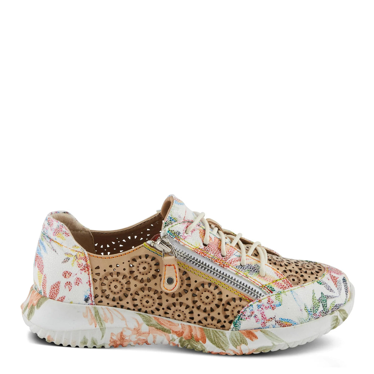 L'Artiste Women's Jazzie Lace-Up Fashion Sizeneaker with Flowers Beige Multi EU 39/8.5